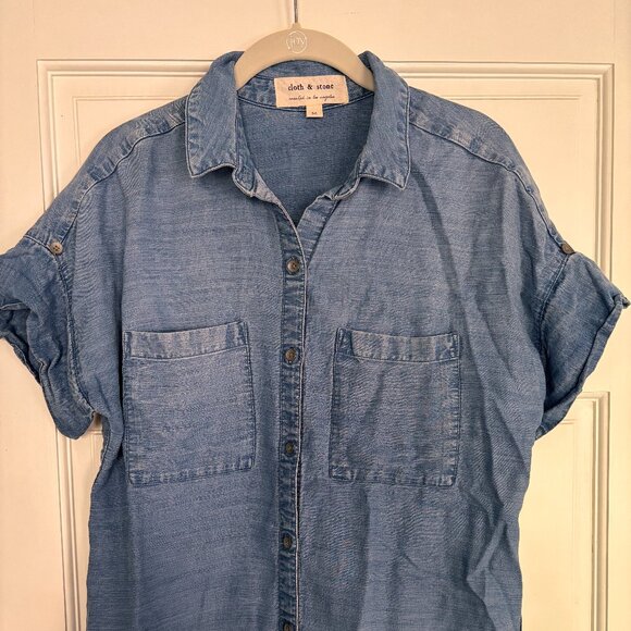 Cloth & Stone Anthropologie Chambray Button Down Denim M Medium Blouse - Picture 1 of 8